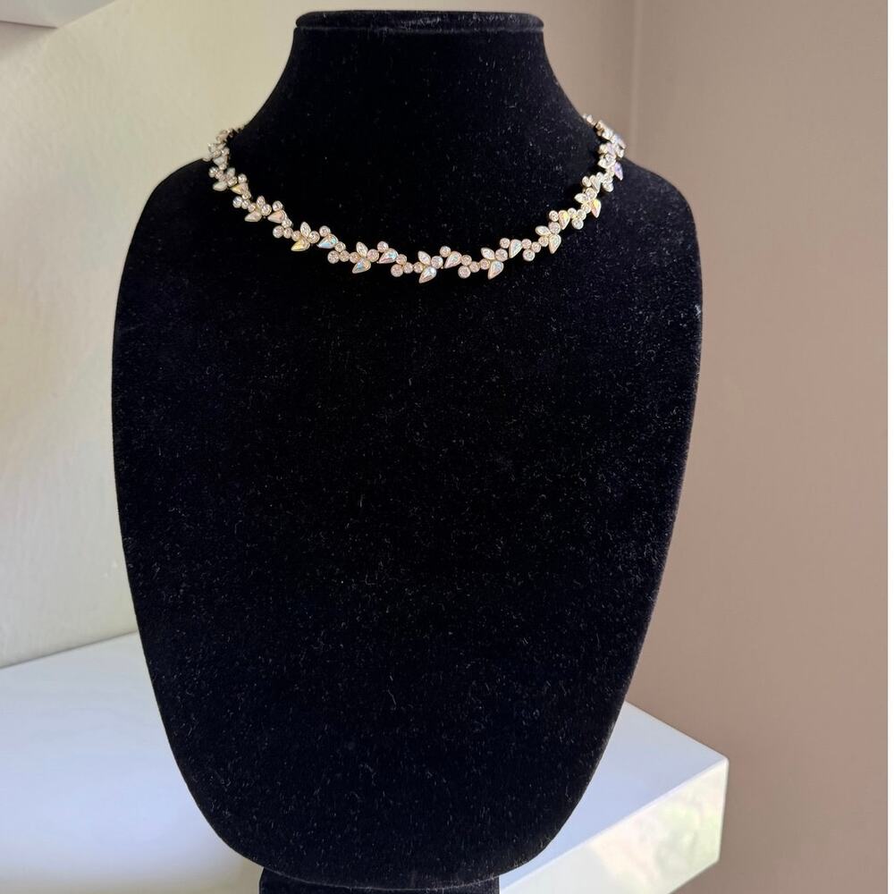 Givenchy Crystal Opal Necklace Gold Tone Bridal Wedding Formal Adjustable Choker